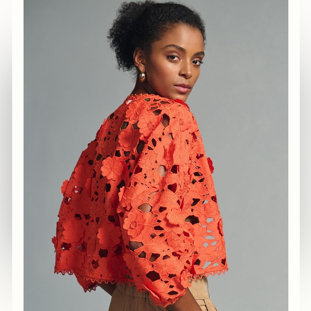 Anthropologie Floral Appliqué Shrug
